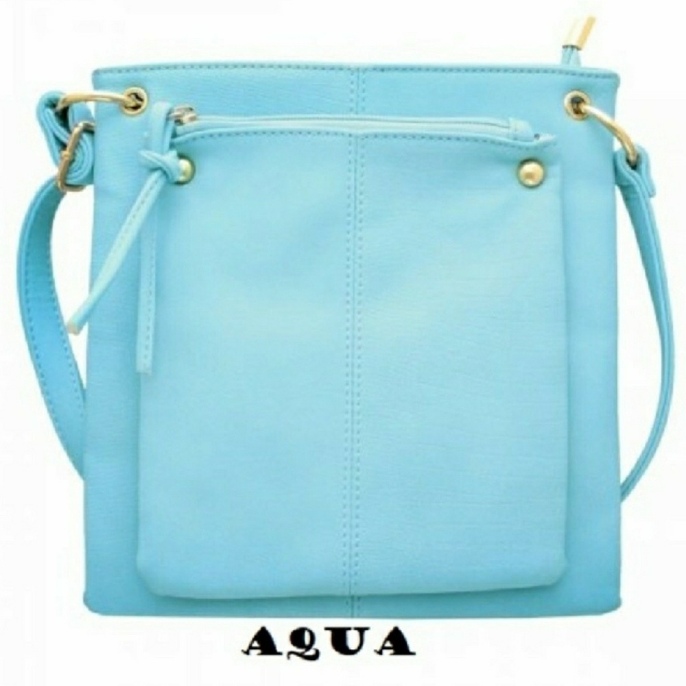 Aqua Blue Faux Leather Crossbody Bag